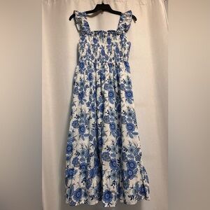 NWT Haute Hippie Blue & White Cotton Floral Cottagecore Midi Dress - Size 8